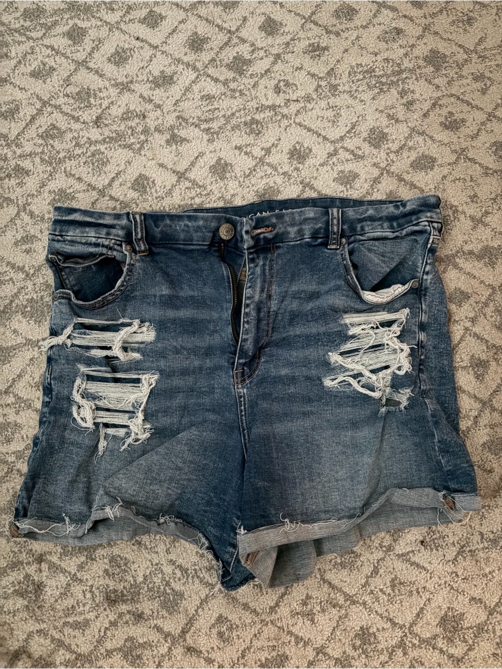 American Eagle Outfitters Distressed Dark Blue Denim Shorts